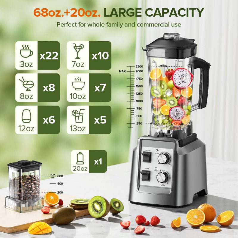 Teendow 1800w Pro Fruit Blender For Kitchen, 68 Oz Large Capacity, Smoothie Blender For Juicing And Ice Crushing, Easy To Clean