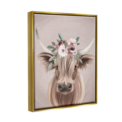 «Highland Clever Pink Flower Crown» par Jo Taylor - peinture sur toile à cadre flottant