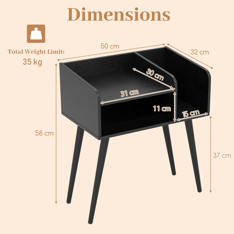 50cm W Particle Board Bedside Table