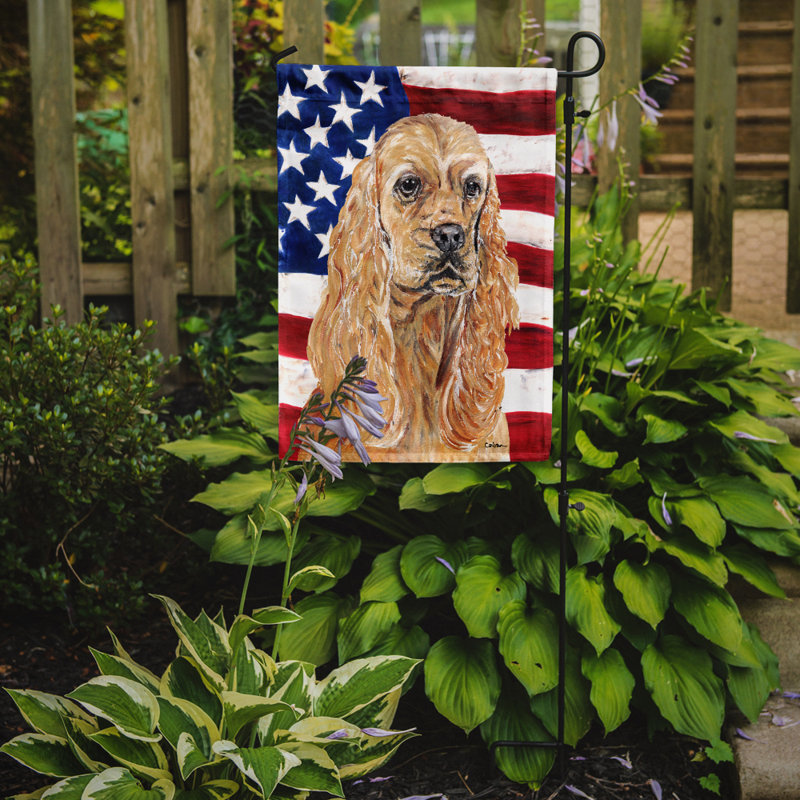 2 côtés en polyester de 2 côtés american drapeau de jardin, Beige cocker spaniel anglais