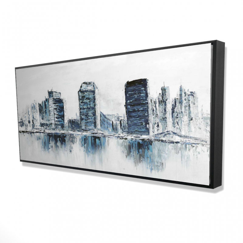 Texturized blue colors cityscape - 24"x48" Framed canvas