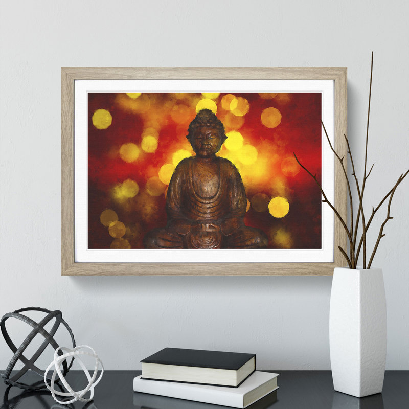 Buddha Statue Vol.2 - Picture Frame Painting, 48cm H x 65cm W x 2cm D, Oak