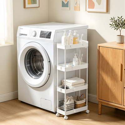 Multi-Tier Rolling Storage Cart with Wheels – 4-Tier Plastic Utility Organizer for Bathroom, Kitchen, Bedroom, Office, Pantry, or Laundry Room, White