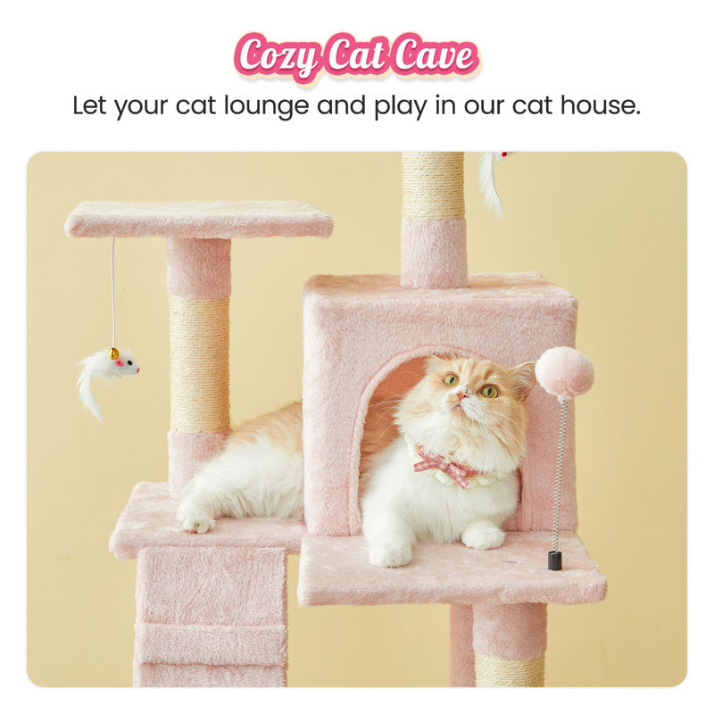 63.8-Inch Pink Multi-Level Sisal Cat Tree Tower