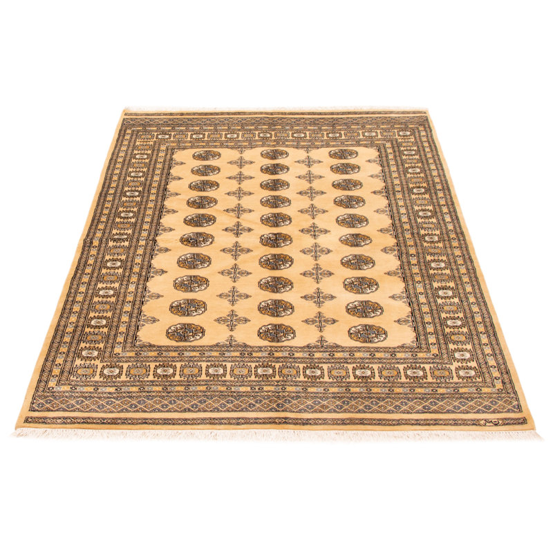 Tapis unique en laine noué à la main Peshawar Bokhara 5 pi 9 po x 7 pi 7 po beige