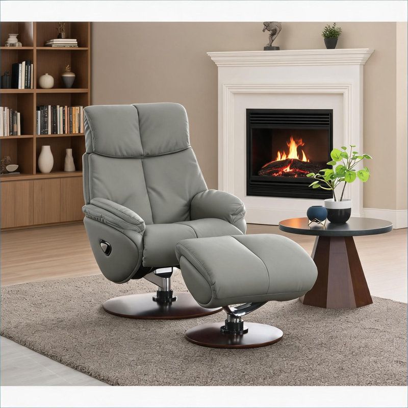 Pour sièges d'appoint de salon, ensemble de chaises pivotantes modernes à 360 degrés avec repose-pieds assorti, cuir fleur gris doux