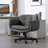 Criss Cross Chair With Adjustable Armrests & Wheels & Headrest, Pu Lounge Vanity Desk Chair With Wide Seat For Cross-Legged Sitting, Swivel Task Office Chairs For Makeup, Gaming, Office, Grey