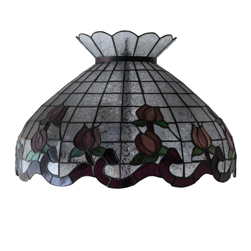 Large abat-jour de rose de 20 po, Rose / mauve / vert / fougère transparente, H 15 po x l 20 po x P 20 po