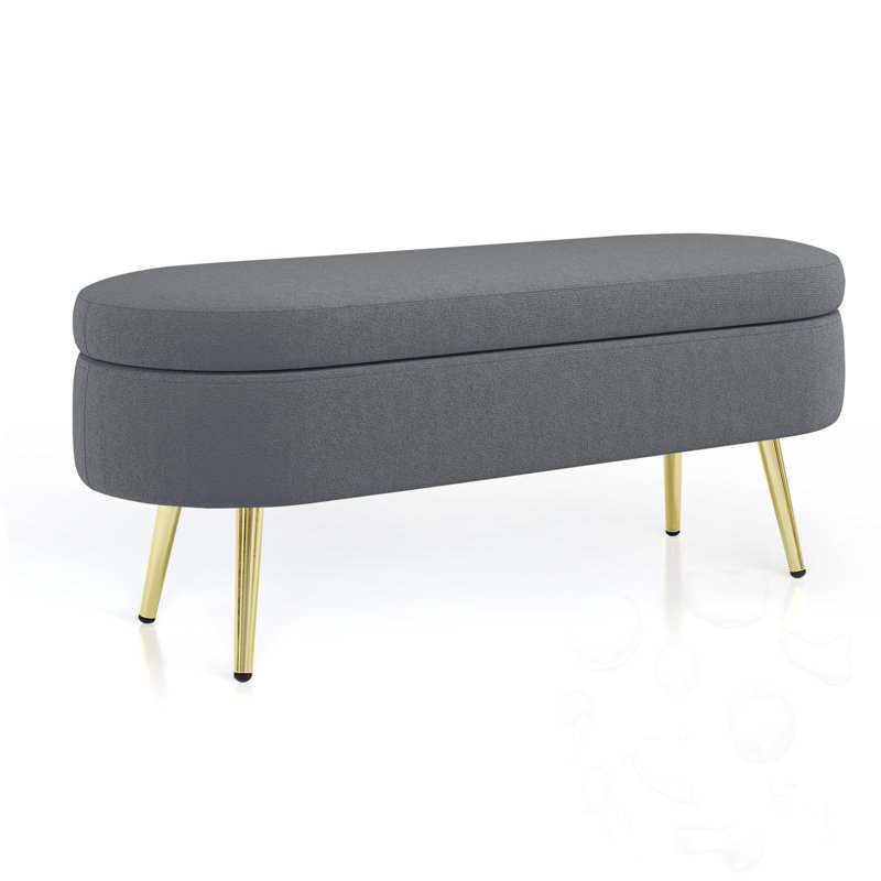 Oval Storage Bench With Metal Legs, Dark Gray