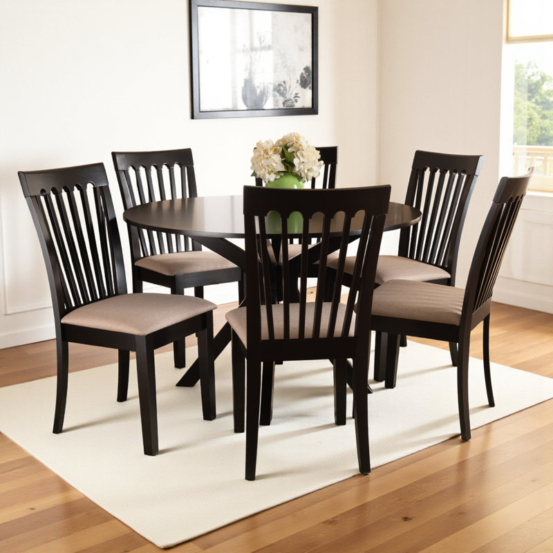 Ensemble de salle à manger en bois massif brun foncé / brun 7 pièces H 38,2 po x l 18,5 po x P 21,7 po Etibar, Marron foncé