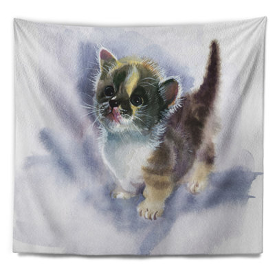 Mignon chaton sur une tapisserie aquarelle bleue