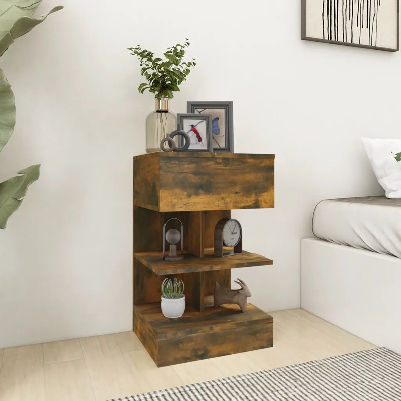 Gilliane Bedside Cabinet 40x35x65 cm Engineered Wood, Brown Oak, Brown, Individual