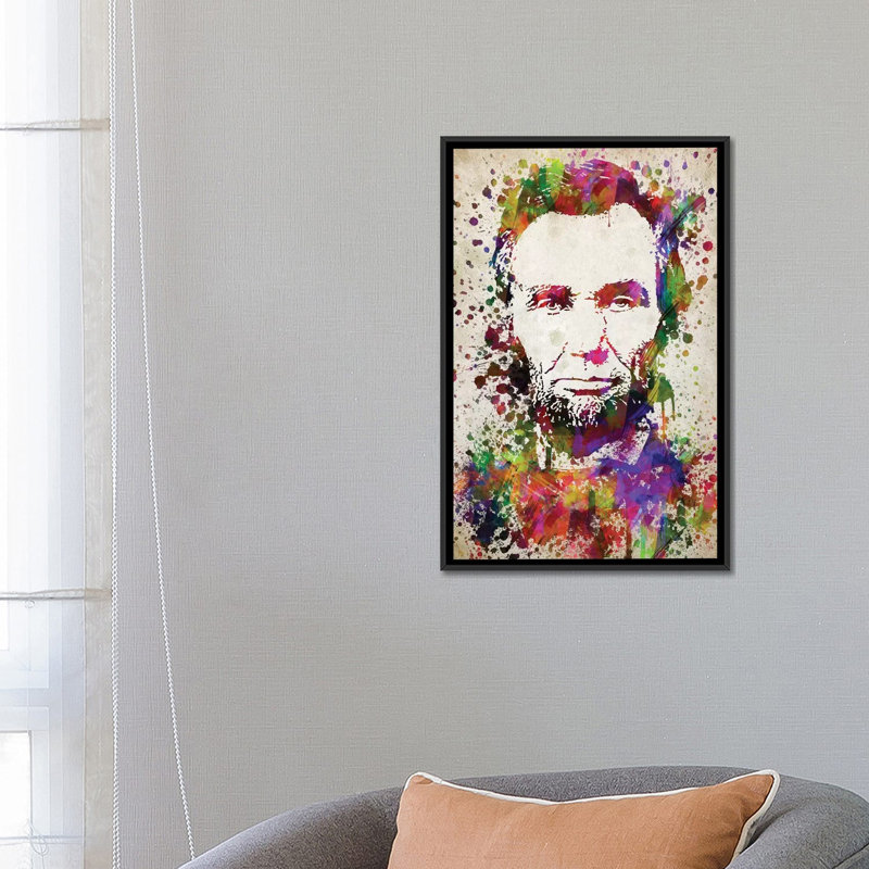« abraham lincoln », impression sur toile, H 26 po x l 18 po x P 1,5 po, Toile avec cadre noir, Pas de tapis