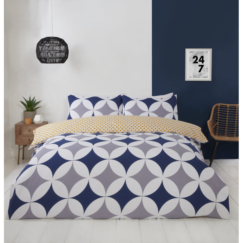 Blue Yellow Reversible Duvet Cover Set, Kingsize - 2 Standard Pillowcases, Blue/Yellow