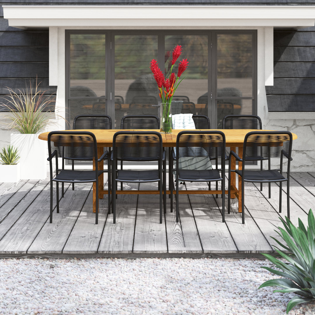 Anautica 8 - Person Teak Metal Patio Dining Set with Extendable Oval Table Lark Manor™