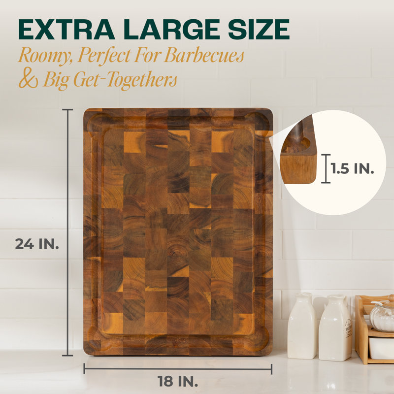 Versatile End Grain Acacia Cutting Board, 18" L x 24" W 