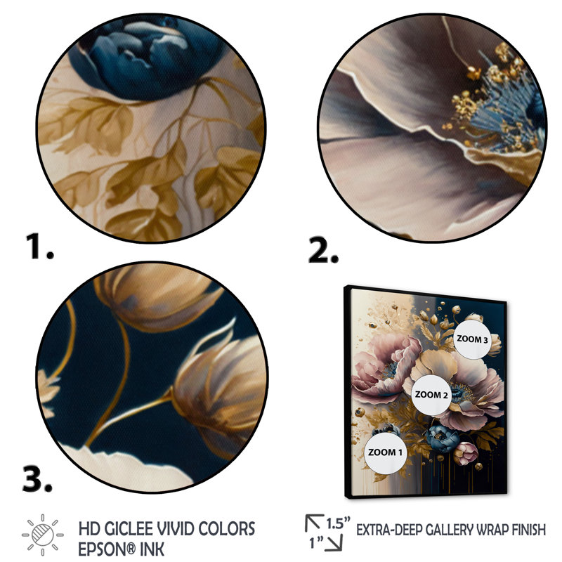 «Bold Pink and Blue Poppy Flowers II», reproduction sur toile, H 40 po x l 30 po x P 1,5 po, Toile avec cadre flottant noir