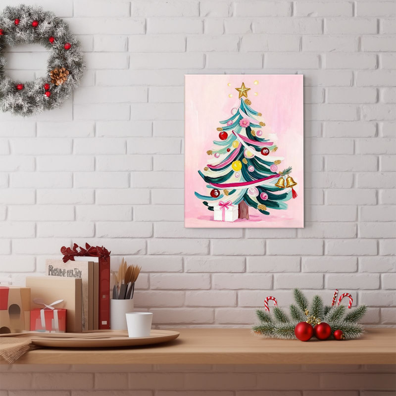 Reproduction d'art sur toile, arbre de Noël rose P&L Art Brushstroke, H 30 po x l 24 po