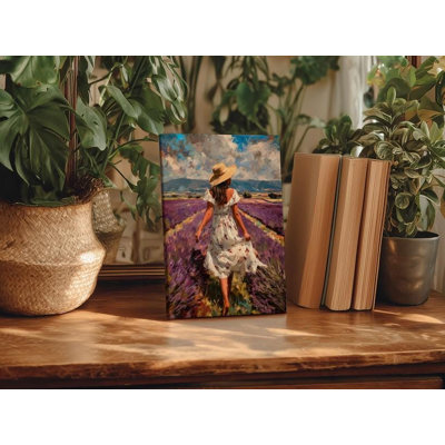 Lavender Field Woman Canvas Art: Impressionistic Provence Painting