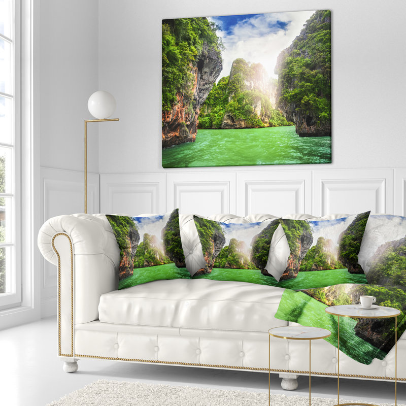 Printed Cave Rocks on Railay Beach Pillow, 16" x 16", Throw Pillow