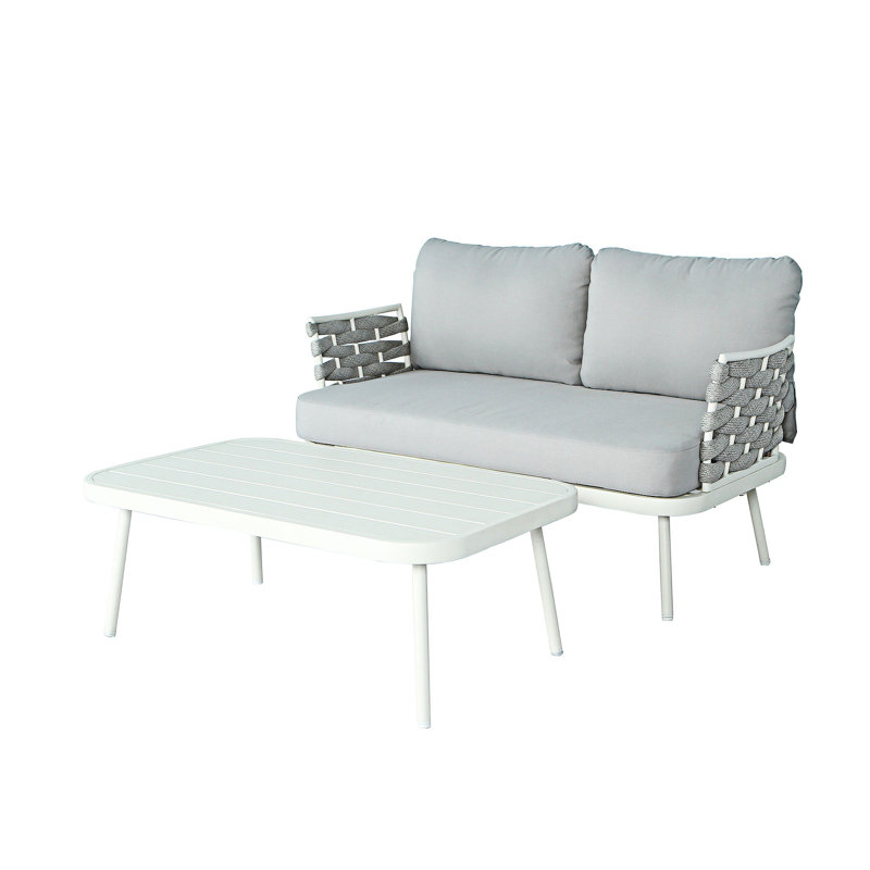 Steel Loveseat And Table Set, Gray, Off-White/Gray