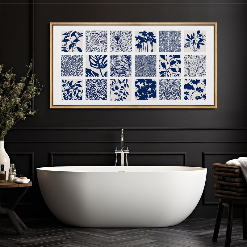 «Abstract Botanical Blue Botanical Elegant Floral», reproduction d'art sur toile, H 30 po x l 60 po, Naturel