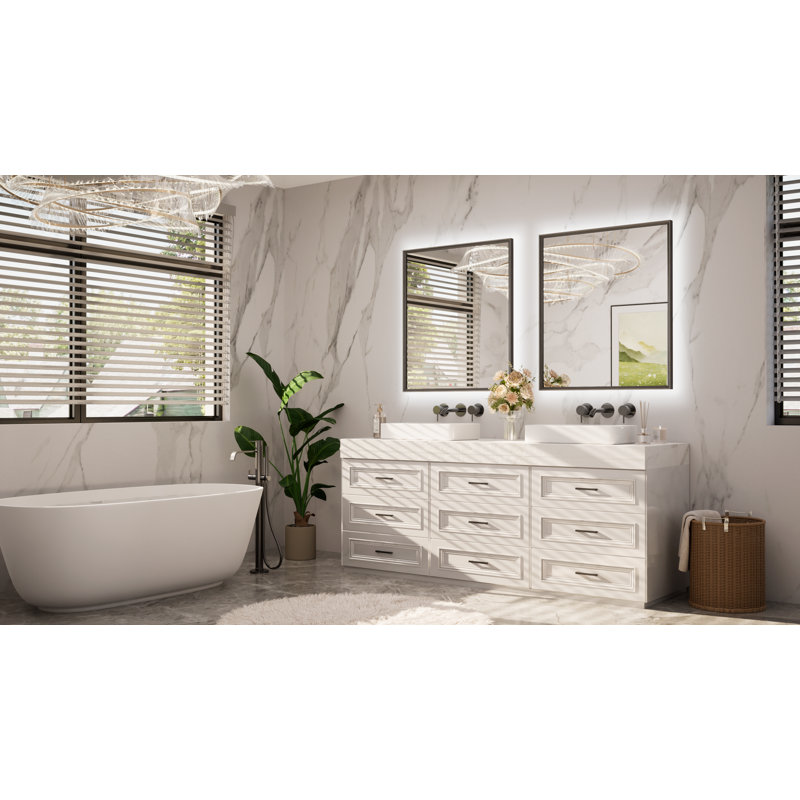 Miroir de salle de bain à DEL avec rétroéclairage, miroir de meuble-lavabo, bord biseauté avec cadre en métal, 3 lumières de couleur, désembuage sécuritaire