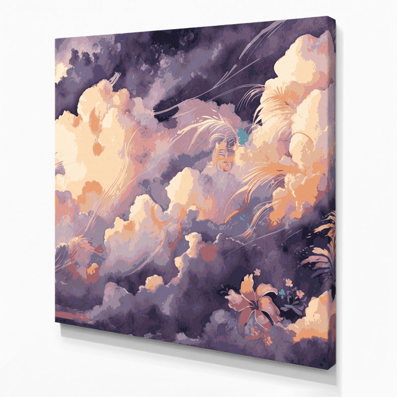 Art mural sur toile hawaïenne avec nuage rose, H 12 po x l 12 po