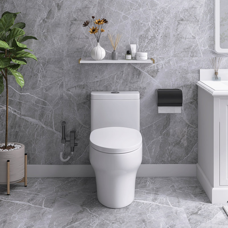 Toilette allongée 12 po à une chasse d'eau 1,6 / 1,1 GPF dans une pièce et siège blanc inclus 12 po