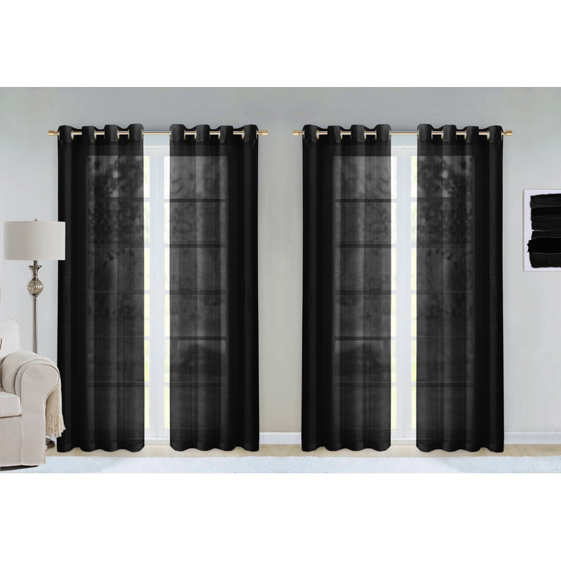 Cheala Solid Sheer Curtains for Living Room and Bedroom 54"W x 84"L Window Sheers Window Drapes, Black