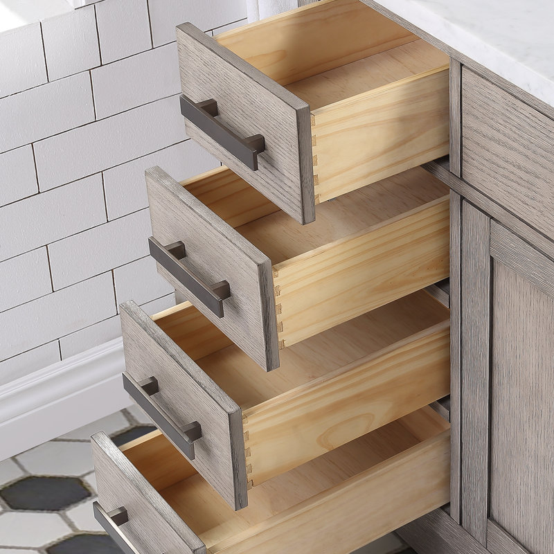 Chestnut 48" Carrara White Marble Countertop Bath Vanity with Mirror, Gray Oak