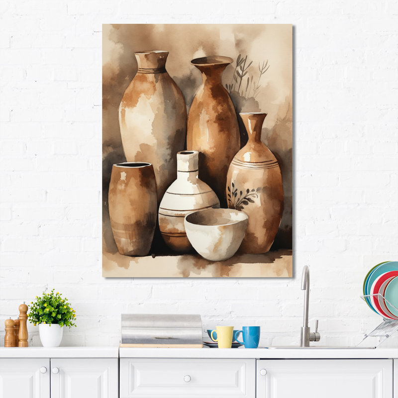 «Agathe Brown and Cream Earthen Elegant Vase III», reproduction sur toile, H 32 po x l 16 po x P 1 po
