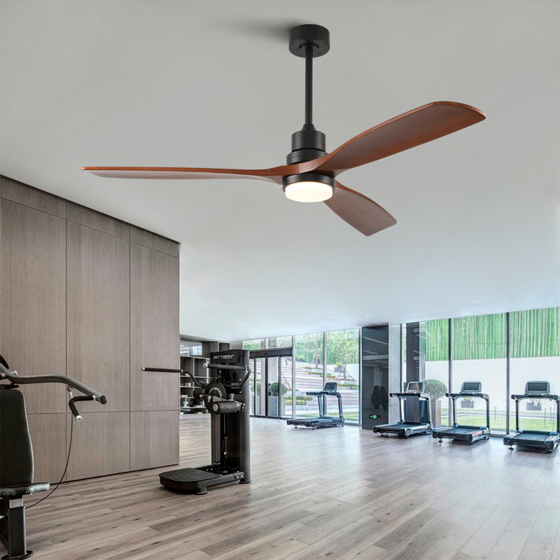 Hot Ventilateur de plafond moderne avec 3 pales en bois massif, télécommande et moteur à courant continu avec DEL à intensité variable