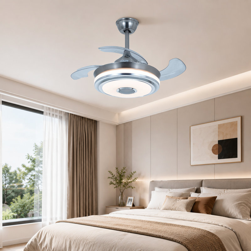 Ventilateur de plafond à DEL invisible moderne avec trousse d'éclairage à DEL pour ventilateur de salle à manger à télécommande (36 pouces)