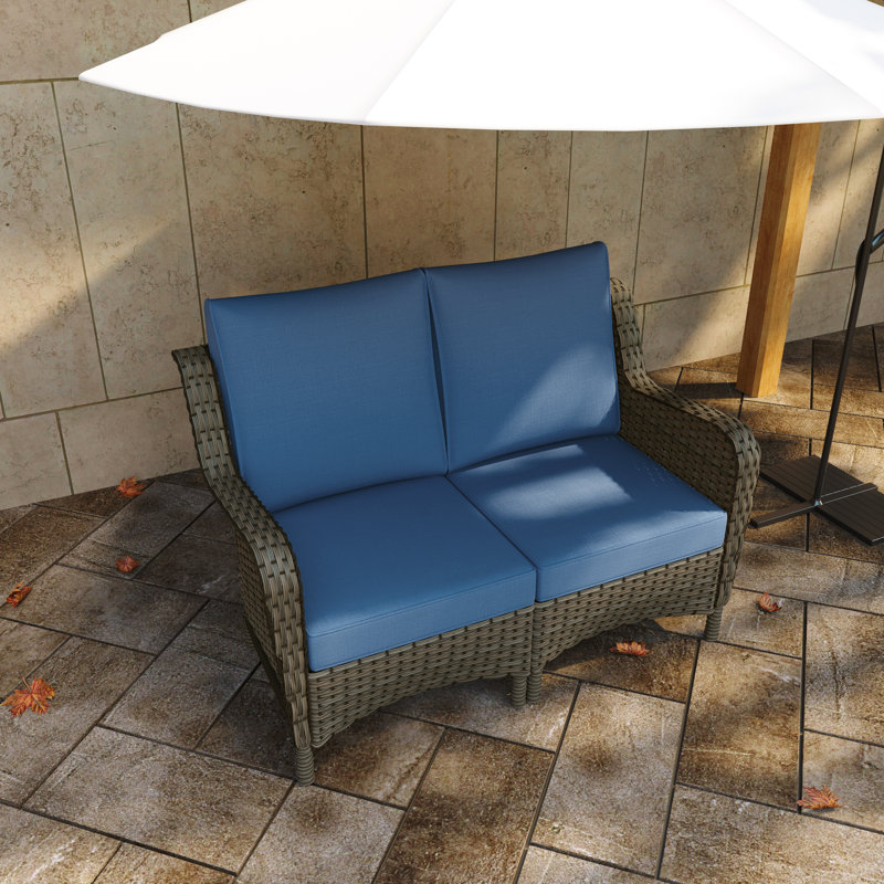 Mapleview 2-Person Outdoor Seating Group With Cushions, Navy Blue, Brown