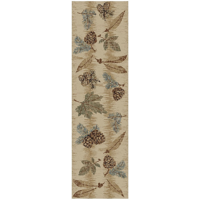 Tapis beige / bleu Perz, Tapis de couloir 2 pi 3 po x 7 pi 7 po