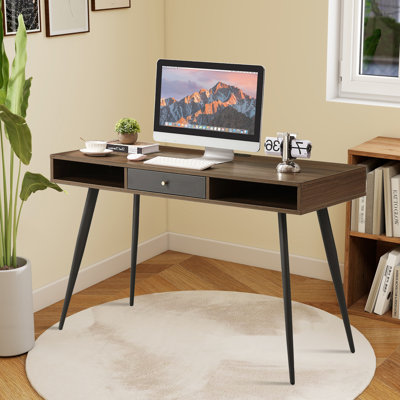 Mid-Century Modern Writing Desk With Drawer And Usb Ports&Power Outlet by George Oliver