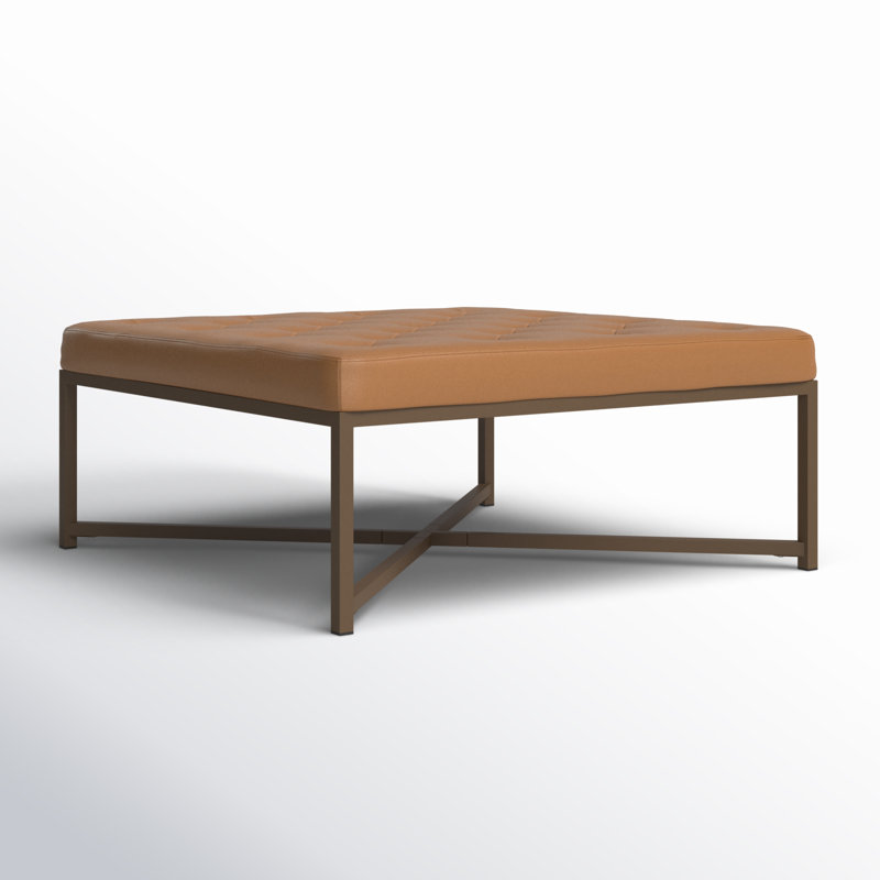 Aagna Faux Leather Ottoman, Caramel  Faux Leather