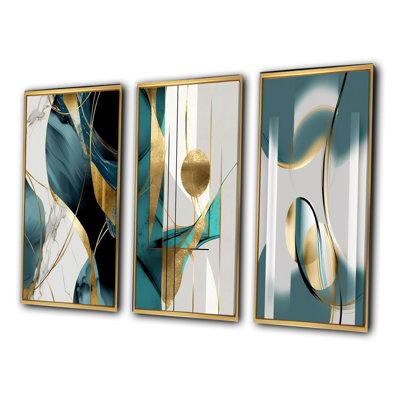 " Pirouette In Turquoise Retro Minimalism I " 3 - Pieces