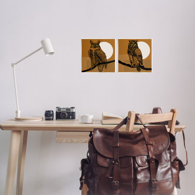 «Full Moon Owls on Branch», ensemble de 2 plaques murales par Regina Moore