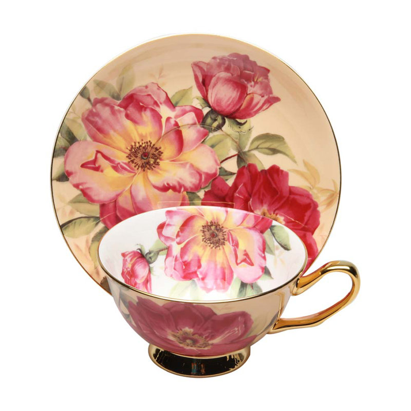 Tasse à thé et soucoupe en porcelaine os rosée rosée