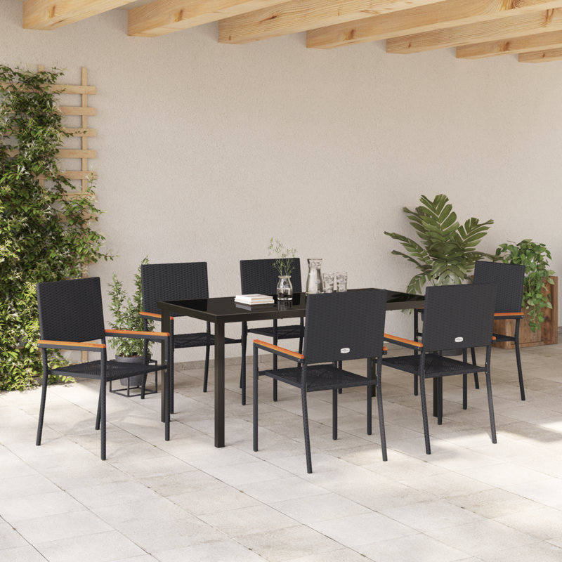 7 Piece Garden Dining Set Poly Rattan, Black