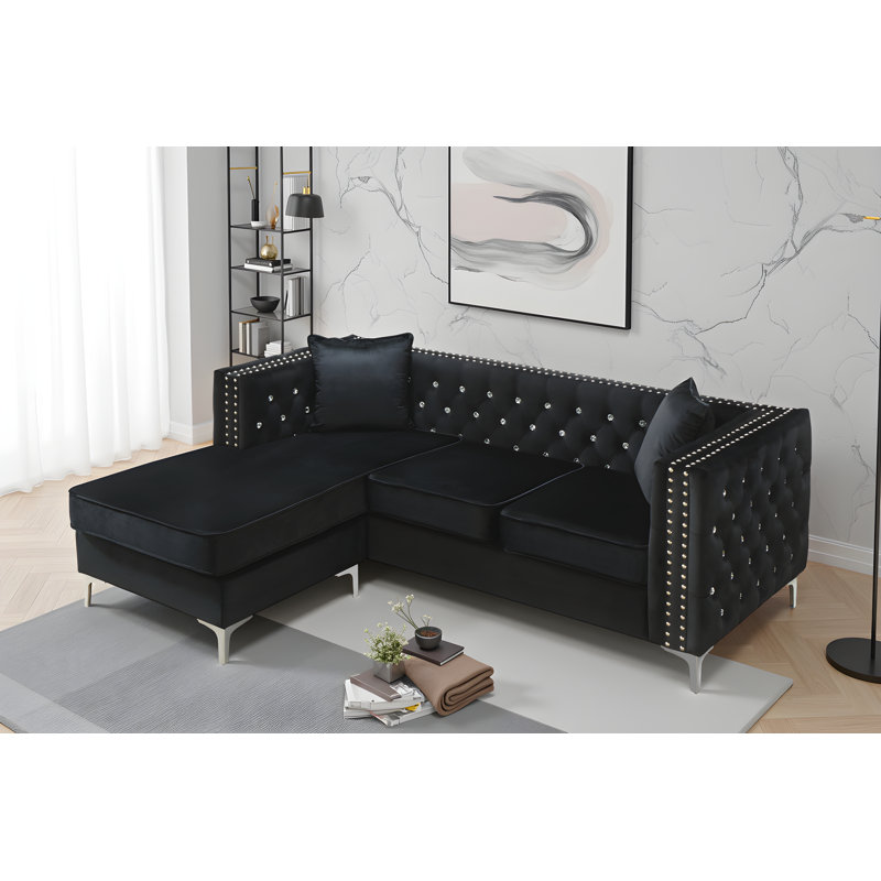 Lyon Velvet Sofa Chaise, Black