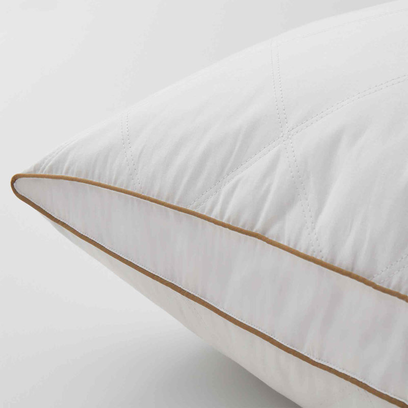 Set of 2 Oval-shape Gusset Feather Medium to Firm Bed Pillows Breathable Cotton Shell, King Size, King