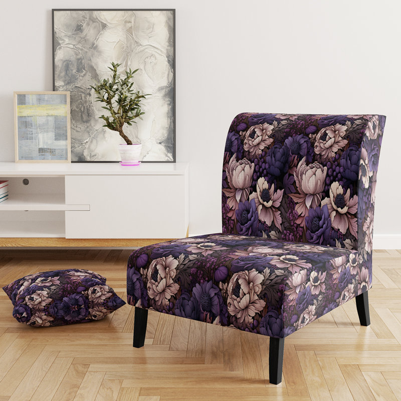 Gothic Botanicals Moody Patterns - Upholstered Farmhouse Slipper Chair, Pink Accent Chair