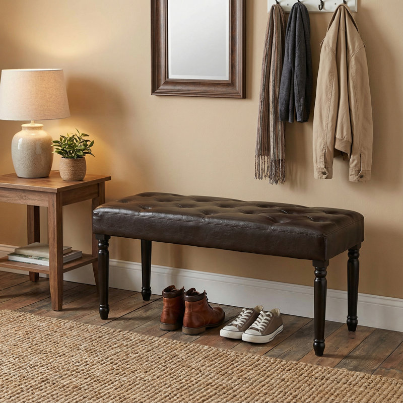 Franz Espresso Brown Tufted Ottoman Piano Bench, Faux Leather