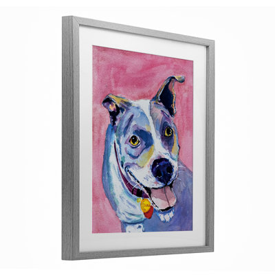 Happy Dog Expression, reproduction sous verre encadrée, conception de Tatiana Roberts