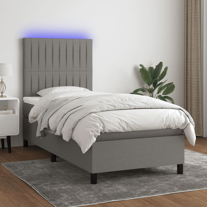 Lit standard avec matelas Cortlandt, Tissu, Gris foncé / Noir, Simple TG