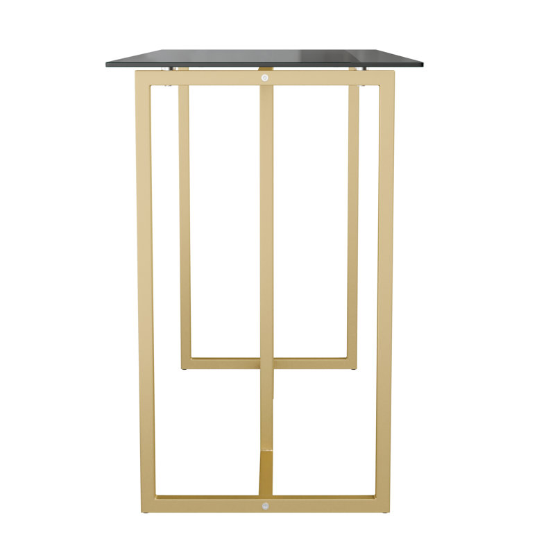 Clear Glass Top Desk with Polished Brass Frame for Home Office
