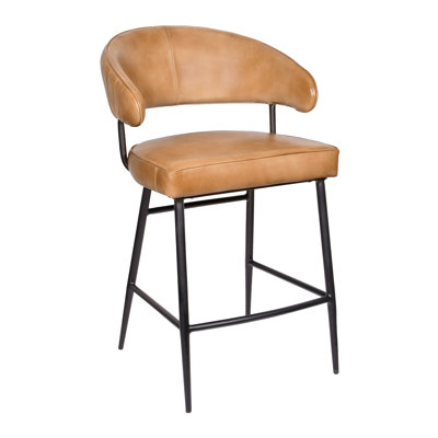Barrett Counter Stool In Mid-century Caramel Finish On Genuine Leather